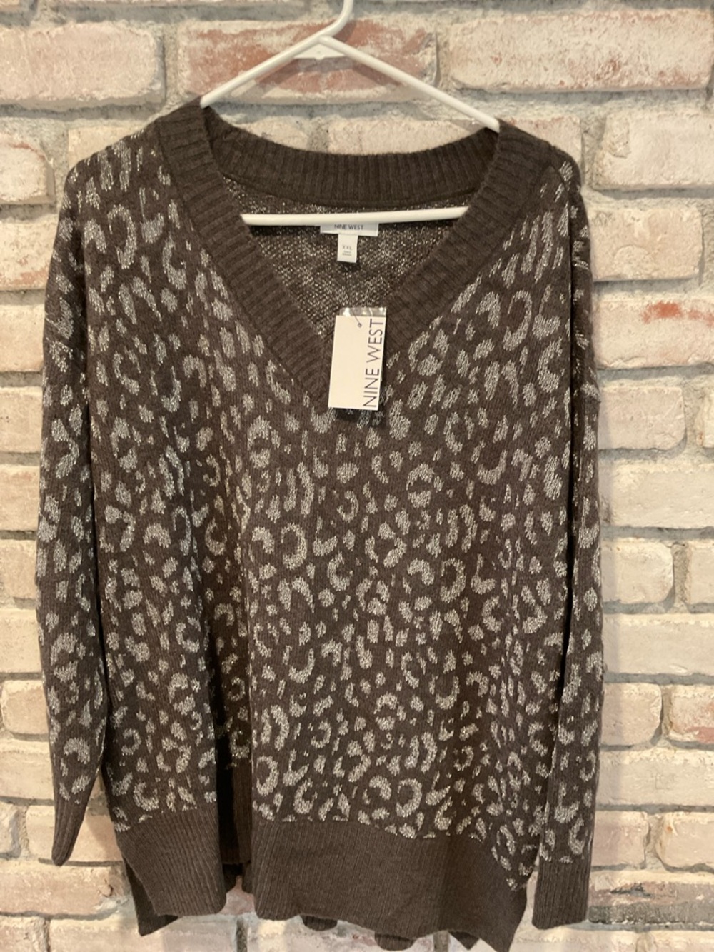 NWT Nine West Marled Brown Metallic-Thread Sweater, Size XXL.